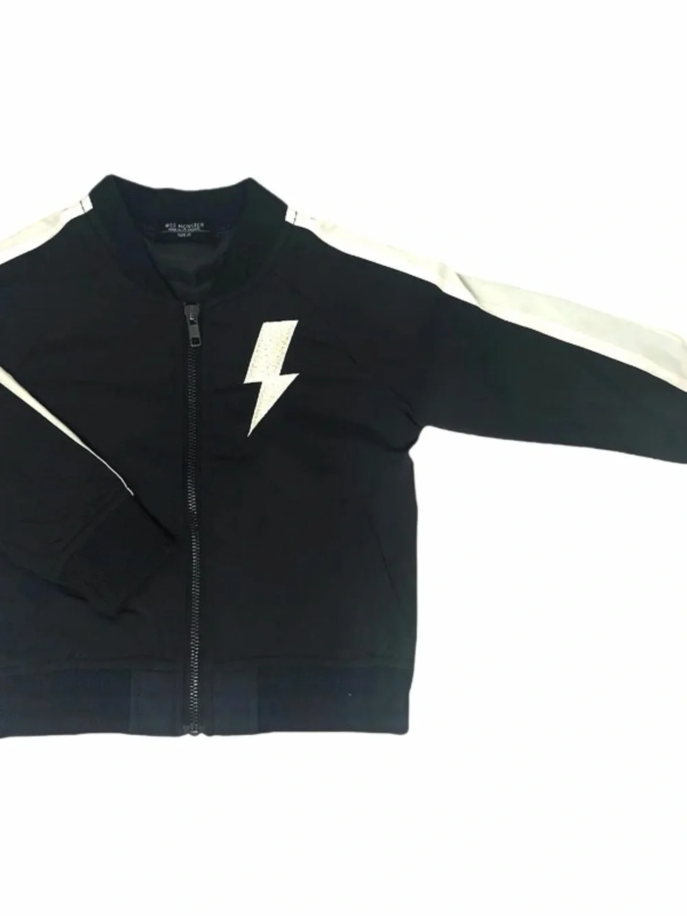 Wee Monster Kids Black Bomber Jacket with White Lightning Accent